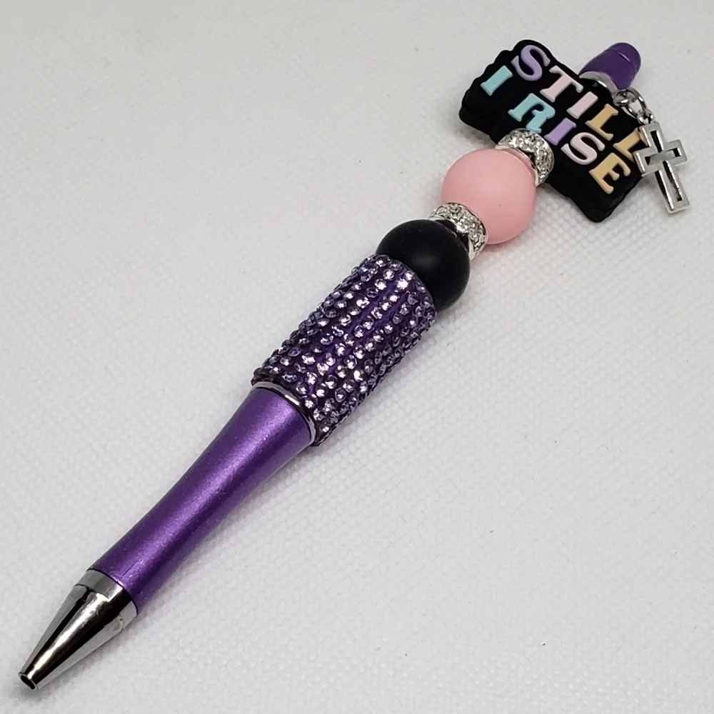 Handmade Rhinestone Still I Rise Cross Beaded Silicone Focal Bead Pen